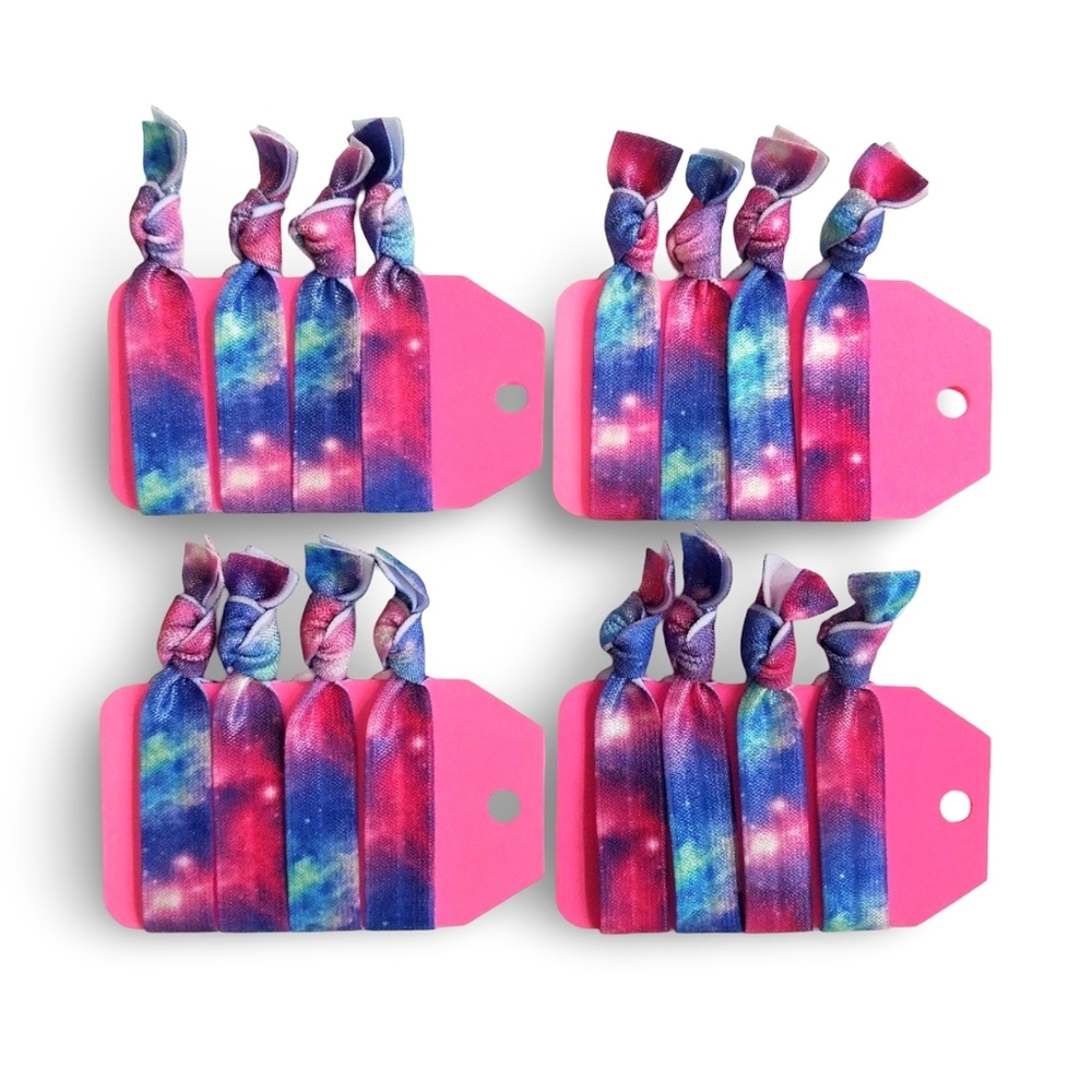 Galaxy Hair Tie Bundle of 4-Pack Creaseless Festival Pink Blue 16 Hair Ties